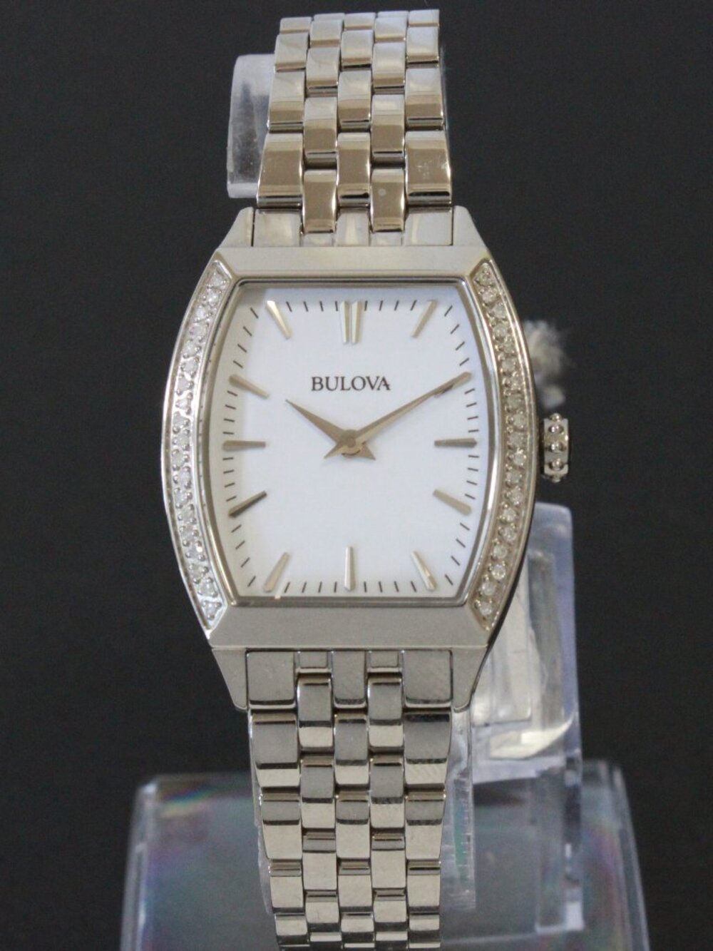 Bulova Ladies Diamond Accent Quartz Watch Diamond Embedded Bezel 26mm - Picture 3 of 13